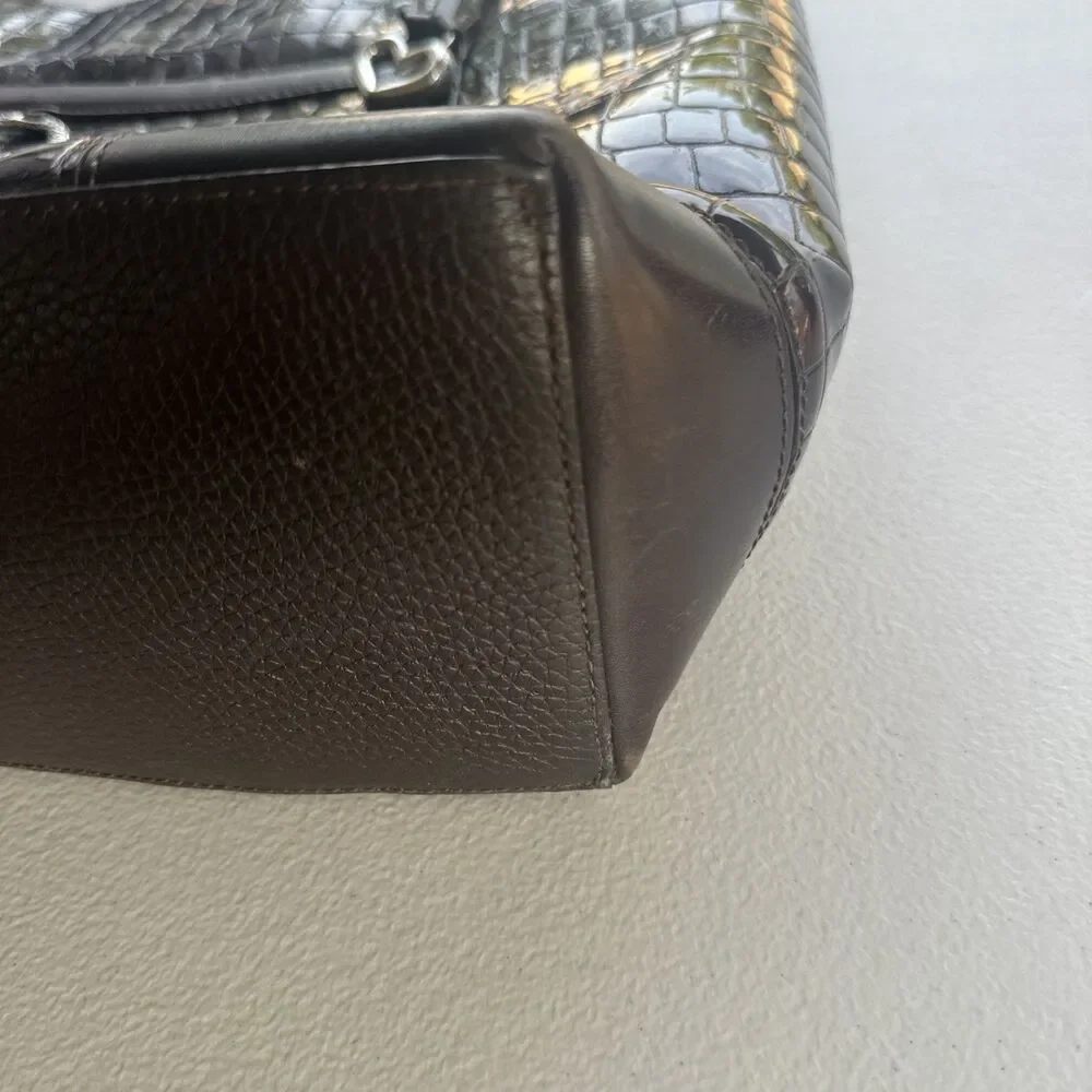 Brighton Brown Embossed Croc Patent Leather Shoulder Tote Hand Bag 18X13